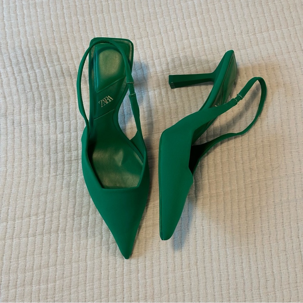 Zara Green Pointed Slingback Heels - Picture 1 of 4